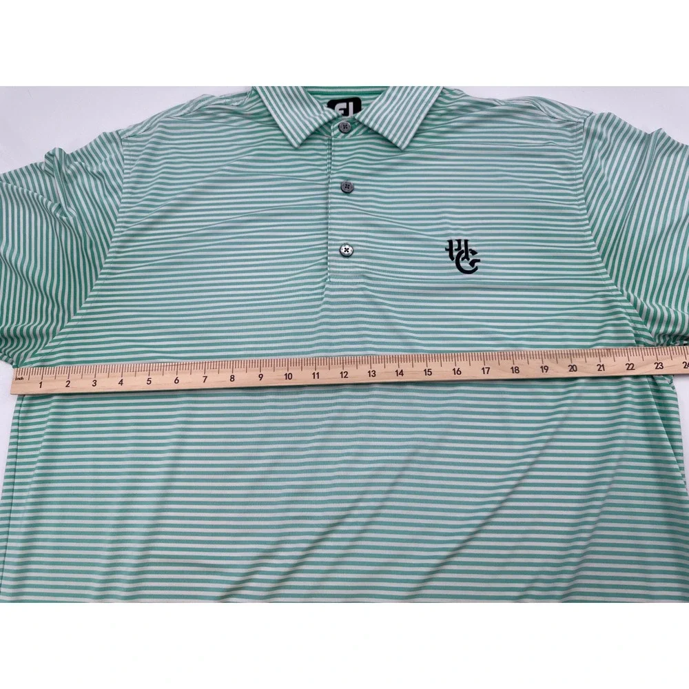 FootJoy Mens Golf Polo Shirt Large‎ Green White Striped Short Sleeve HC Logo